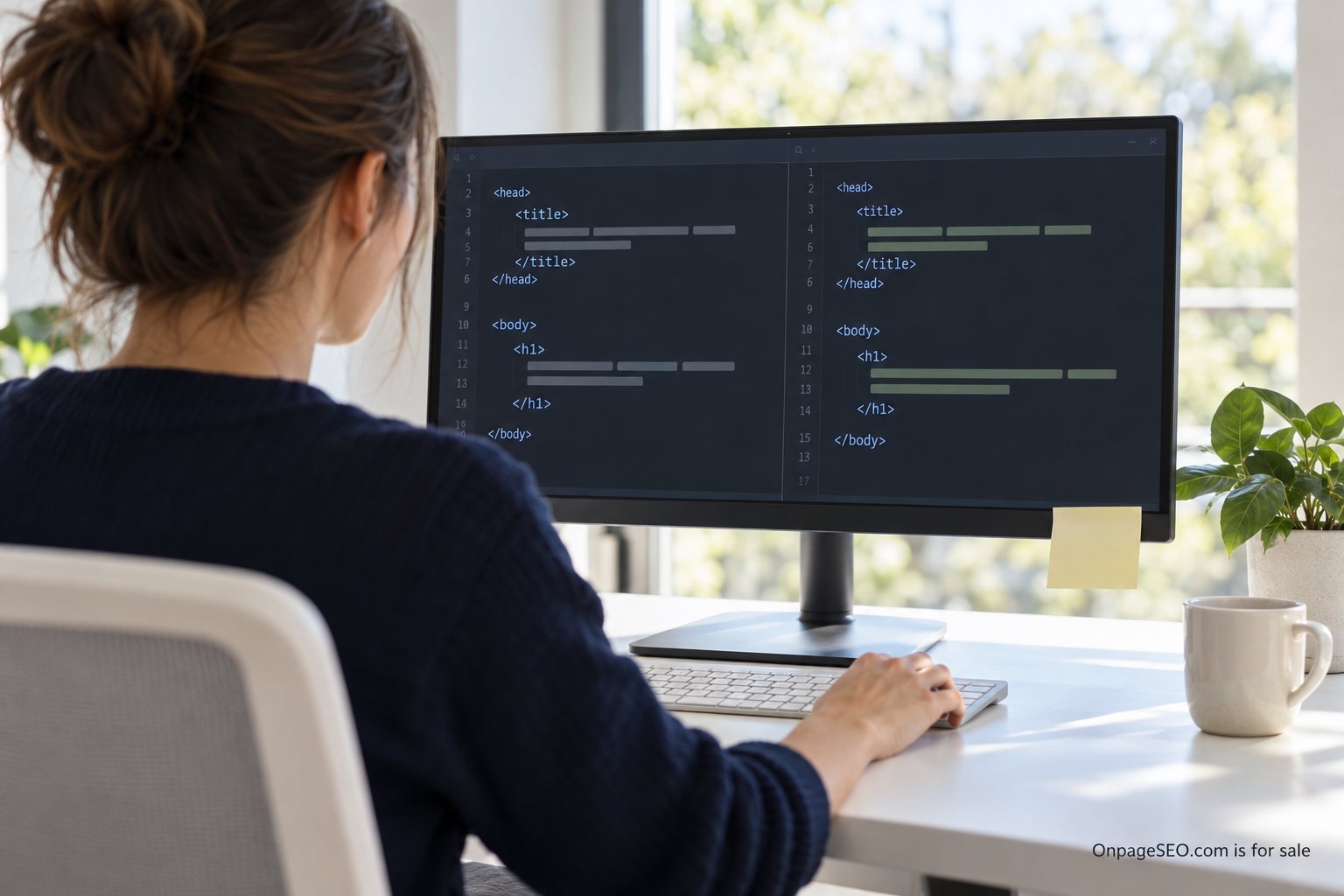 An editor comparing a page title and heading structure